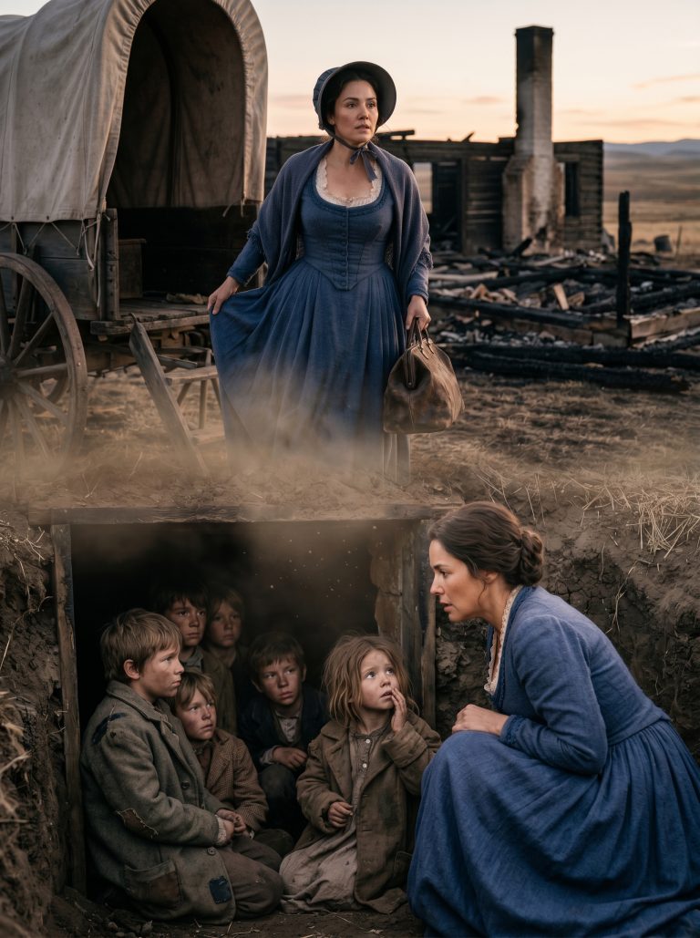 The Mail-Order Bride Came to Bury a Stranger—But the Eight Children Hidden Beneath His Burned Ranch Whispered, “He Said You’d Find the Truth Before the Cattle King Returned…”