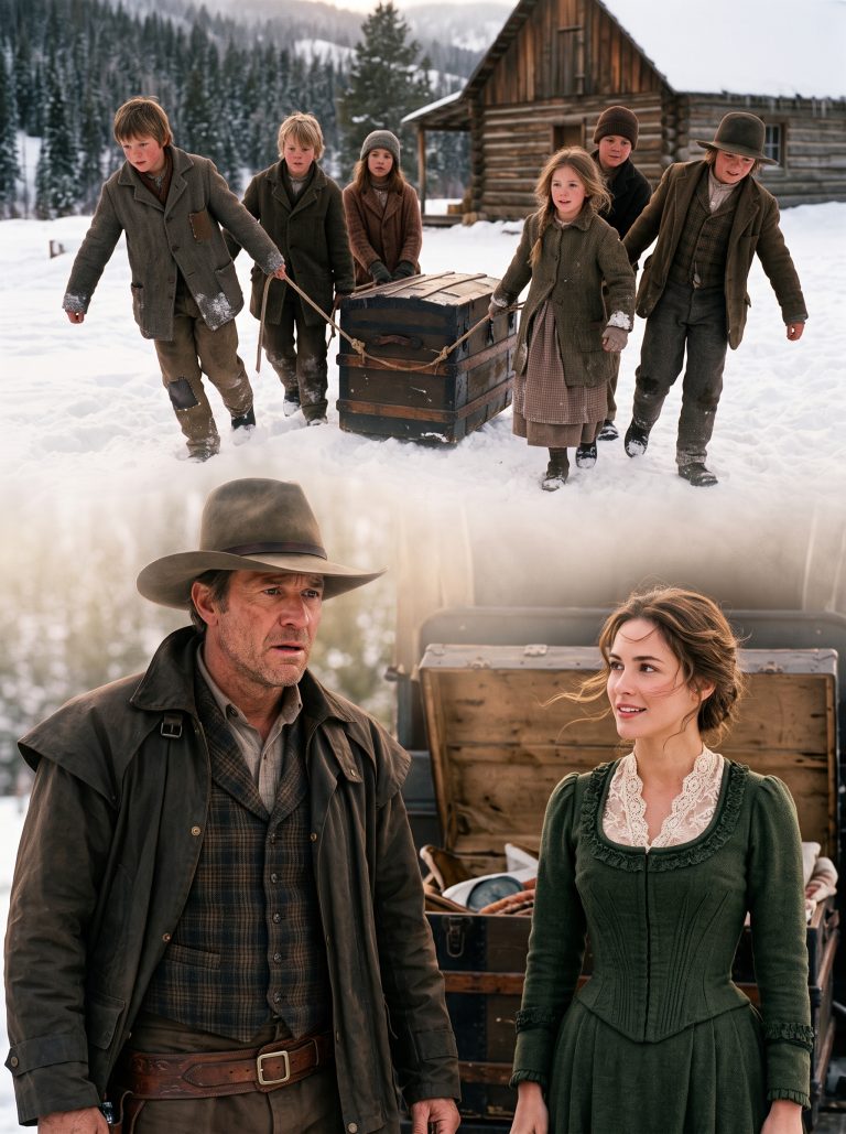 The Cowboy Never Ordered a Bride for Christmas—Until His Five Children Pulled a Mystery Trunk Through the Snow and Revealed the Secret That Saved His Broken Home