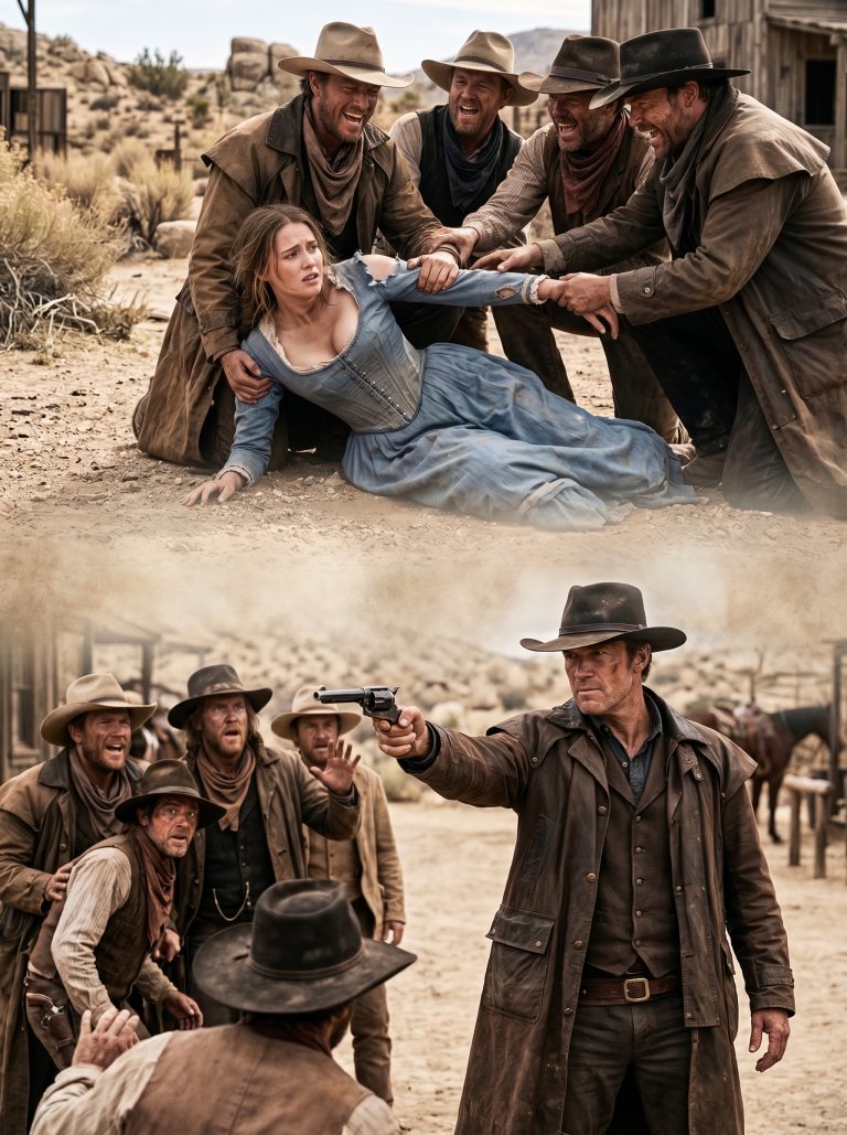 “Don’t Touch Her!” the Quiet Gunslinger warned—six outlaws laughed… until he reached for his revolver