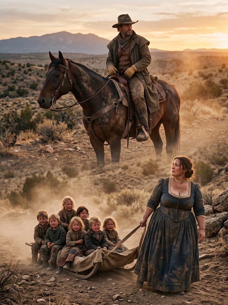 “Come with me now,” the silent cowboy whispered as he found a struggling widow alone with seven crying children in the dust of the frontier.