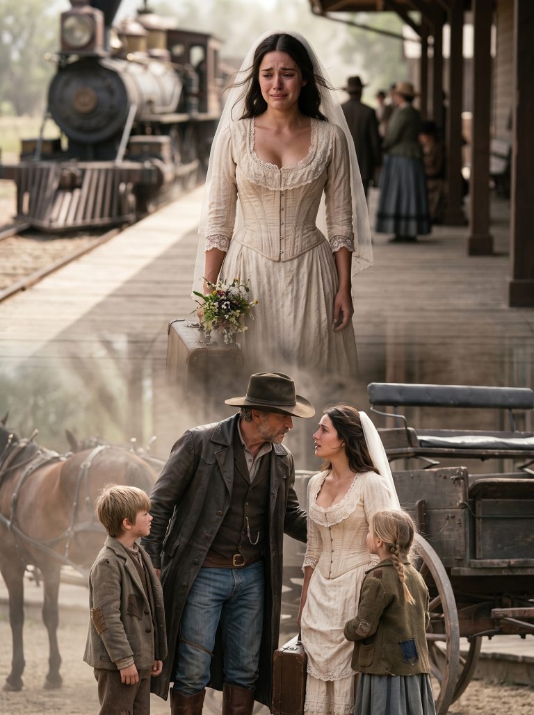 The abandoned bride stood alone at the train station in tears—until a cold billionaire pulled over and whispered, “My twins chose you.”